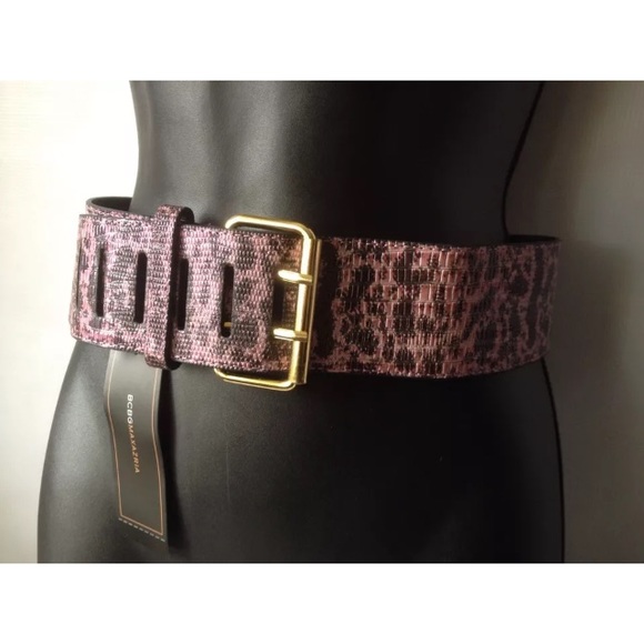 BCBG WIDE WAIST BELT PINK FAUX CROC GOLD BUCKLE - Picture 4 of 5